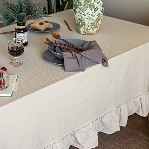 Mantel Retro Con Volantes De Algodón Lavable Para Mesa Recta