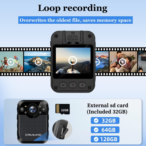 Camara Corporal Rempol D1 1296p Hd Externa De 32 Gb Polic...