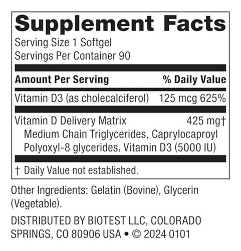 Biotest D Fix Vitamina D3 5000 Ui 90 Cápsulas Blandas