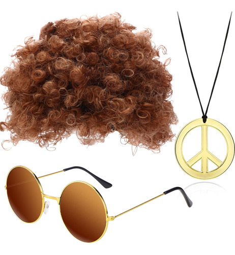 Gejoy Conjunto De Disfraz Hippie Funky Afro Peluca Gafas De