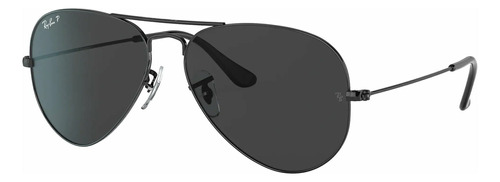 Óculos de sol polarizados Ray-Ban Aviator Classic Standard armação de metal cor polished black, lente black de cristal clássica, haste polished black de metal - RB3025