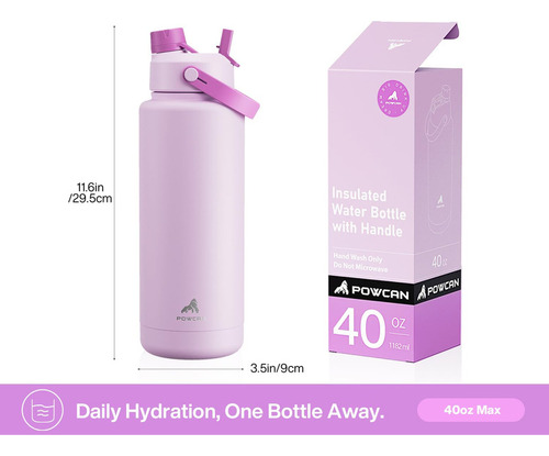 Powcan Botella De Agua Aislada De 40 Oz Con Pajita 2 En 1 Y