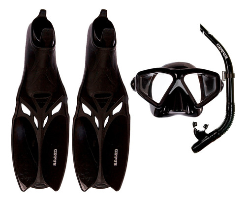 Kit Mergulho Cetus Shark Fun 3pç (máscara Nadadeira Snorkel) Tamanho Preto 43-44