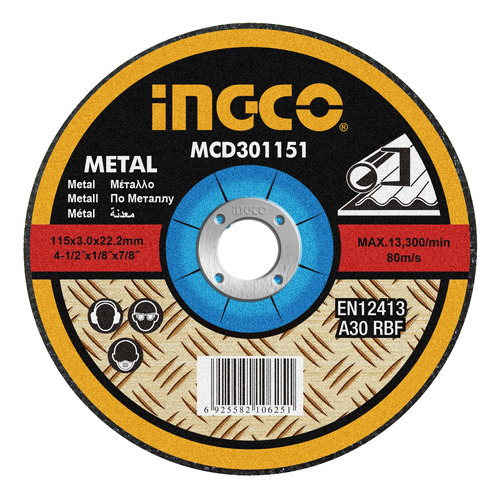 Disco De Corte 4½ Ingco 3mm Para Metal Mcd301151 Color Amarillo
