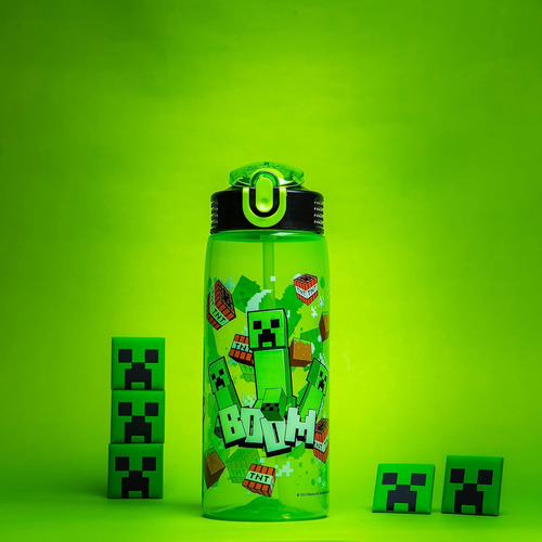 Zak Designs Botella Diseño De Minecraft, Plástico 16 Y 25 Oz Minecraft 25 Oz