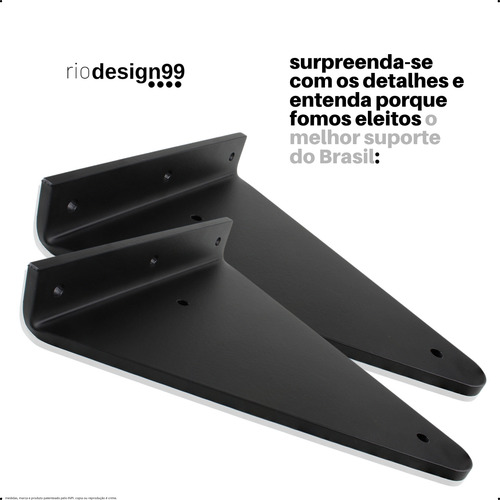 15cm - Mão Francesa Cantoneira Preta Reforçada - Rio Design99 - Ferro Aço Suporte Para Prateleira Resistente Industrial Prateleira Madeira Bancada Estante Triangular S16