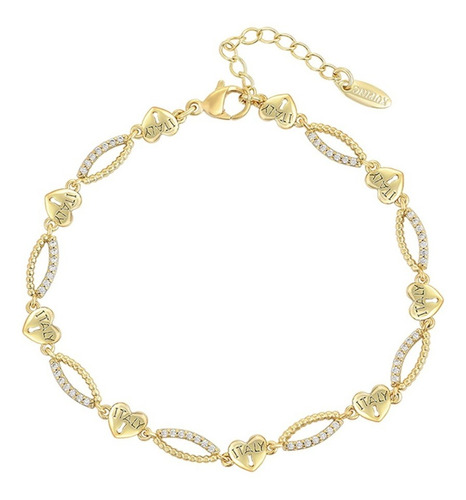 Brazalete Oro 14k Lam Italia Corazón Swarovski 16.5-19.5cm 