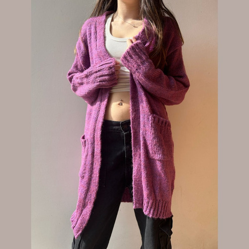 Saco Lana Largo Frisado Cardigan Para Mujer