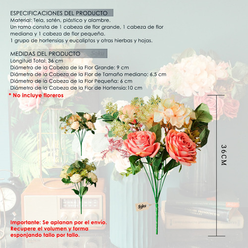 Soku Bouquet Rosas Flores Evento Quinceñera Boda Centro Mesa Color Rosa