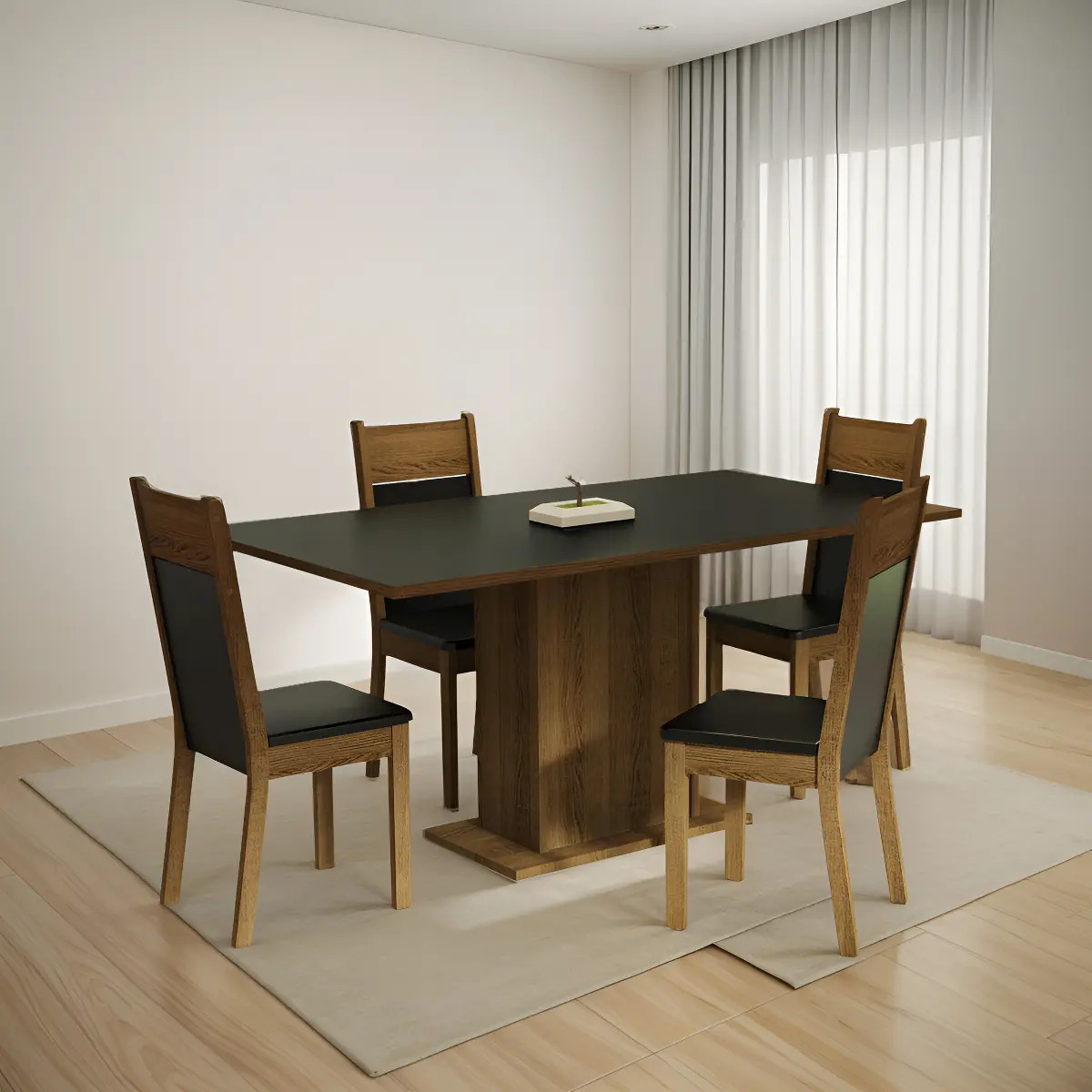 Sala De Jantar Mesa Tampo Madeira 4 Cadeiras Pr Elisa Madesa Cor Preto/Rustic Desenho do tecido das cadeiras Liso