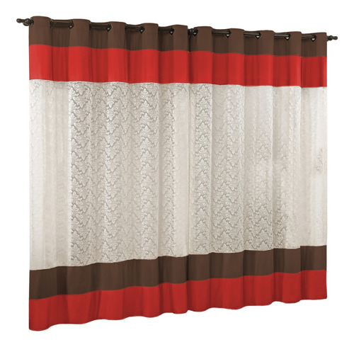 Cortina Dubai 3 00x2 50 Com Renda Oriental Par Varão Simples Cor Tabaco-vermelho