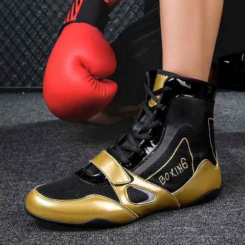 Zapatos profesionales de boxeo para hombre, zapatos de lucha libre para  hombre, botas de boxeo con suela de goma transpirable, negro-7