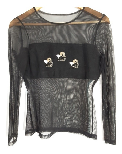 Imagen 4 de 9 de Blusa Negra Gasa Manga Larga Canadiense Talla S