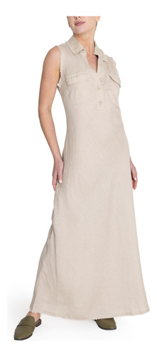 Vestido Lino Orgánico Beige Moai Mujer Rockford