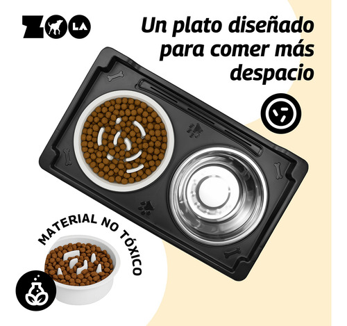Comedero Doble P/ Perro Elevación Ajustable Plato Lento 36oz