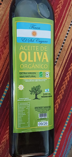Aceite De Oliva El Sol Cuyano Organico Extra Virgen 500cc