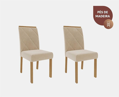 Conjunto Com 2 Cadeiras Fernanda Madeira/nude