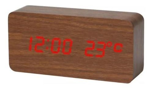 Relógio De Mesa Led Digital Despertador Cabeceira Madeira Cor Marrom