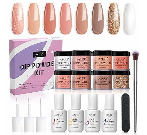 Azurebeauty Nude White Glitter 8 Colores Dip Powder Kit De I