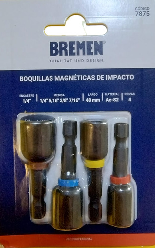 Set Aprieta Tuerca Magnétic Impacto Bremen 1/4-5/16-3/8-7/16