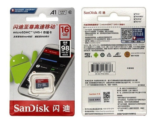 Cartão Micro Sdxc Sandisk Ultra 32gb C10 U1 A1 98mbs
