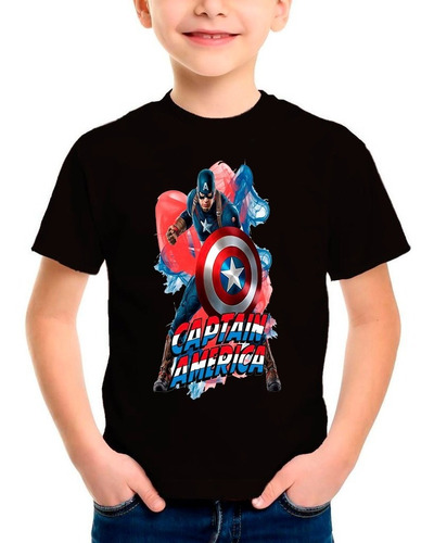 Polera Estampada 100% Algodón Niño Capitán América Exclusivo