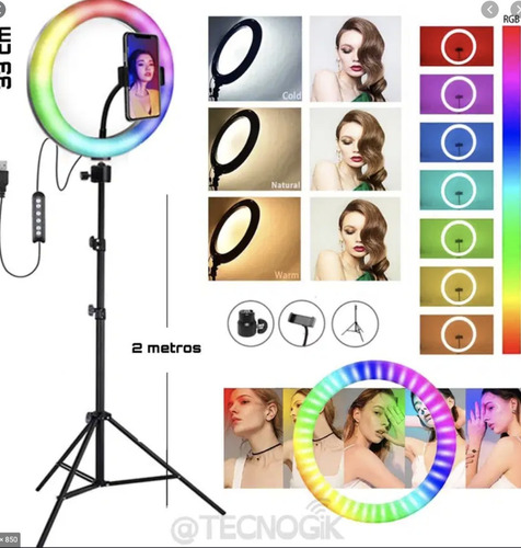 Aro Luz Led 33 Cm+ Tripode 2m + Control Con 26 Modos De Luz