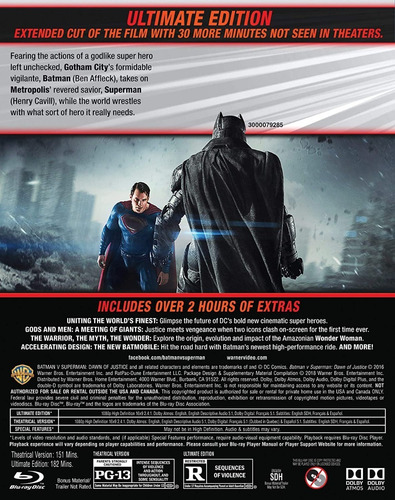 Blu-ray + Dvd Batman V Superman Dawn Of Justice Extendida