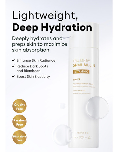 Tónico Facial Missha Cell Renew Snail Mucin Vitamina C 150 M