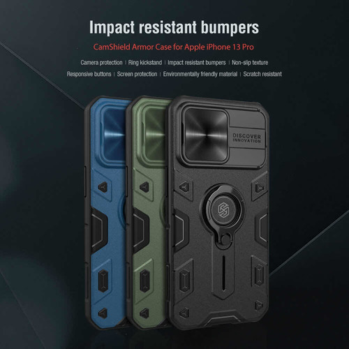 Carcasa Nillkin Camshield Armor Para iPhone 13 Pro-verde