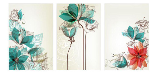 Quadro Decorativo Flores Design Tiffany 3p 115x57