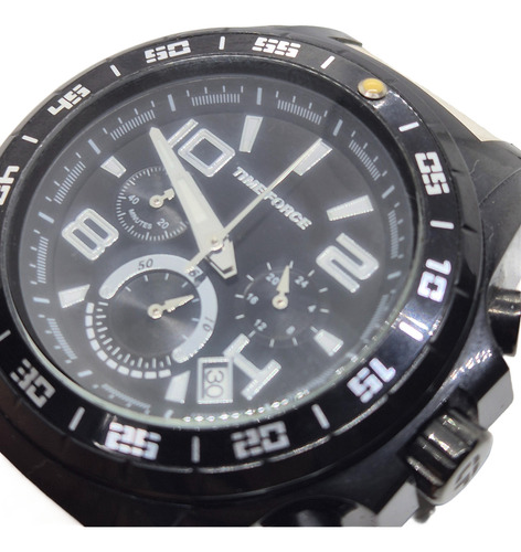 Reloj Time Force Cristiano Ronaldo Cronómetro Acero Negro Blanco Negro Negro