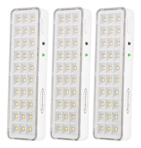 Kit 3 Luz Emergencia Luminária 30 Led Recarregavel Segurimax