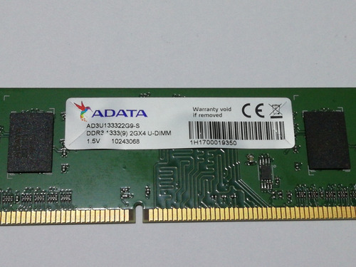 Memoria Udimm Ddr3 1333mhz Adata 4gb (2 X 2gb) (Usado)