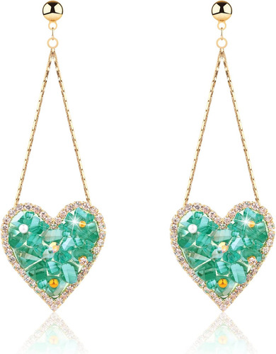 Pendientes Colgantes De Corazón De Esmeralda Verde Konikit, 