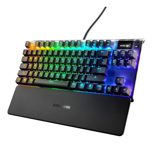 Imagen 1 de 3 de Teclado gamer SteelSeries Apex 7 TKL QWERTY QX2 Blue inglés US color negro con luz RGB