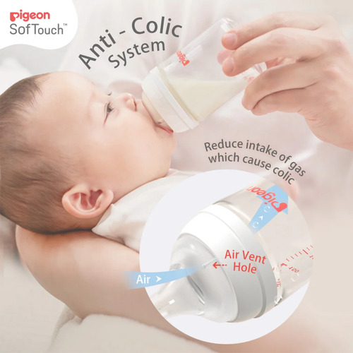 Biberón Pigeon Softouch Boca Ancha 330ml/11oz Anticólicos 6m Blanco Biberón Softouch Pigeon Pp