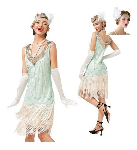 Vestido De Fiesta Gatsby Vintage Con Fleco Delentejuelas2024