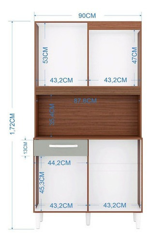 Imagen 3 de 3 de Alacena Mueble Auxiliar Cocina Carine 4 Puertas Cap / Hueso