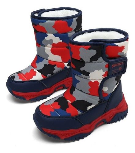 Botas De Nieve Para Niños Zapatos Cálidos De Lana De Camufla