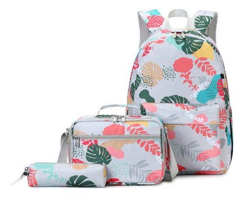 3pcs Kit De Mochila Escolar Con Estampado De Hojas Coloridas