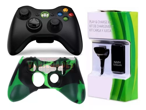 Control Xbox 360 Original Negro+carga Juega+ Silicona+grip