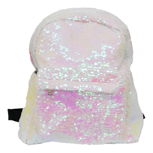 Mochila Com Lantejoulas Brancas E Reflexo Rosa 34x13x32 Cm