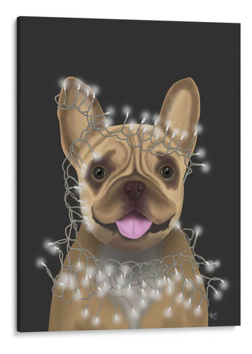 Canvas Lab Cuadro Bulldog Francés, Luces De Navidad 2 90x120