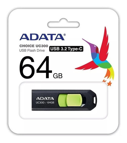 Memoria Usb Tipo C Adata Uc300 64gb Retráctil Negro/verde