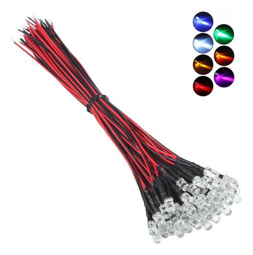 50 Piezas De Luces Led De 5 Mm Preconectadas Dc 12v Col...