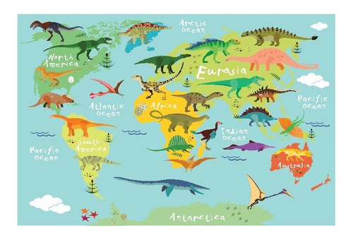 Mapa Infantil Dinosaurios Vinilo Decorativo - 1m X 60cm