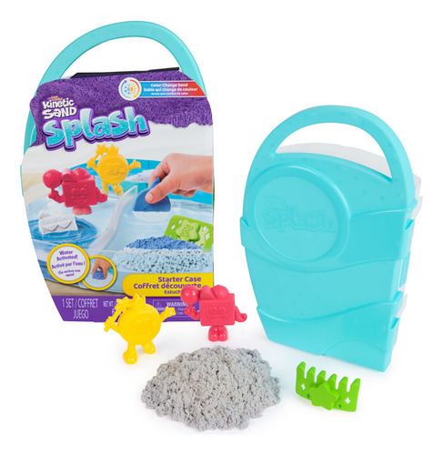 Kinetic Sand, Estuche Básico Splash Con 113 G De Arena De Juego Que Cambia De Color, 3 Herramientas Y Moldes, Almacenamiento Reutilizable, Juguetes Sensoriales Para Niños Y Niñas A Partir De 3 Años