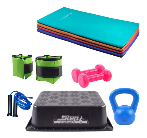 Kit Sport Maniac Colchoneta Mancuernas Step Pesa Rusa 3kg