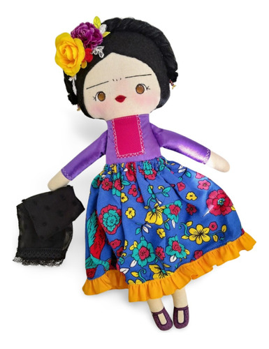 Frida Kahlo Muñeca Tela Artesanal Room-deco 35 Cm Paolachez